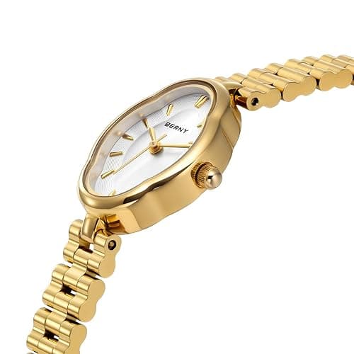 BERNY Gold Watches for Women Dainty Ladies Quartz Watch Vintage Copper Mirrors Shape Japanese Quartz Movement 3ATM Waterproof Fashion Female Wrist Watch Luxury Birthday Gifts thumbnail 2