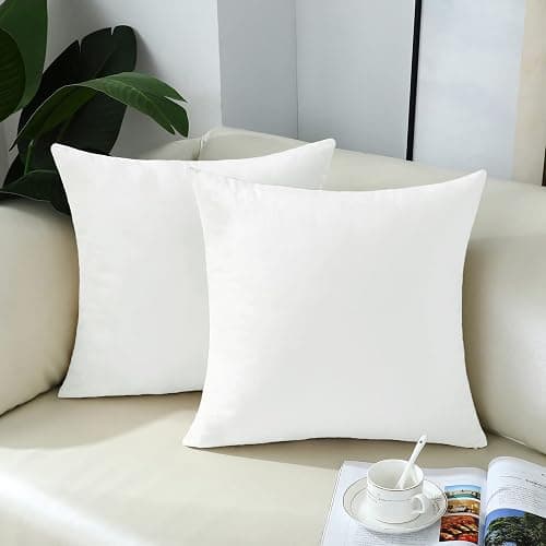 mixeoo Comfy Ivory White Throw Pillow Covers Decorative Square Solid Velvet Soft Cushion Cases Home Decor for Sofa Couch Living Room Chair, Set of 2, 18 x 18 Inch thumbnail 2