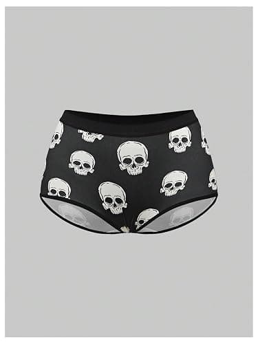 WDIRARA Women's 5 Pack Goth Graphic Panties Boyshorts Mid Rise Shorts Briefs Boxer thumbnail 4