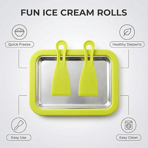 Instant Ice Cream Maker, At-Home Rolled Ice Cream Maker Kit, Instant Freeze Plate with 2 Scrapers, Ice Stir Frying Machine, DIY Homemade Ice Cream Tray,Easy Homemade Desserts (Green) thumbnail 6