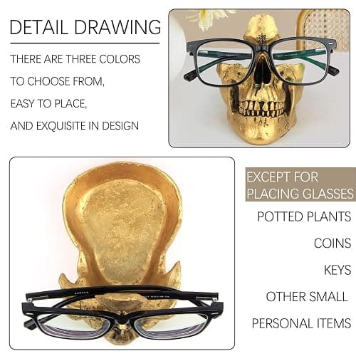 Mrlikale Skull Glasses Stand Holder, Creative Eyeglasses Holder | Sunglasses Spectacle Display Rack, Key Holder Resin Sculptures for Entryway, Home, Office, Desk, Nightstand (Gold) thumbnail 3