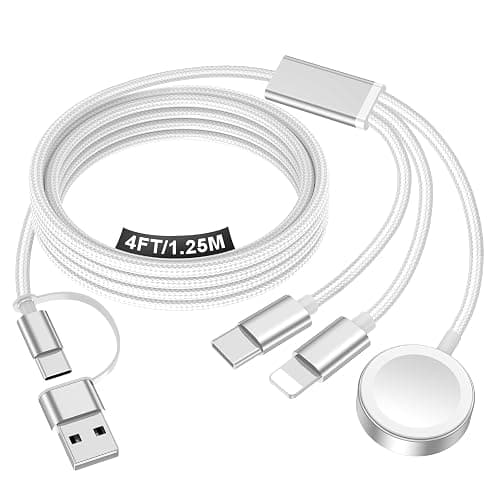Travel Essentials for Apple Watch Charger,iPhone Charger,3 in 2 Type C/Lightning/Magnetic Travel Charging Cable,Portable Multi Charging Cable for Apple Watch, iPhone 17‑11,Samsung S26,Car–4ft - Image 1