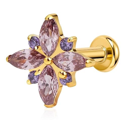 Humorrap 1PC ASTM F136 Titanium Push Pin flowers Flat Back Earrings 16G 8mm for Helix Conch Tragus - Image 1