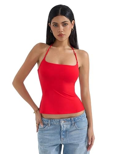 SUUKSESS Women Halter Double Lined Tank Top Backless Going Out Camisole Crop Top thumbnail 2