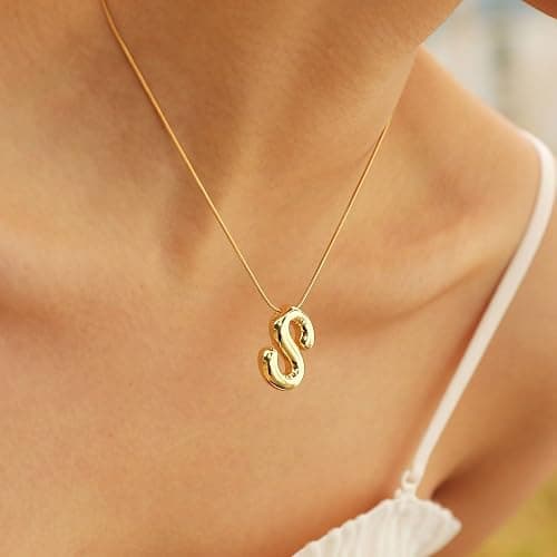 PANSHI Easter Basket Stuffers Gold Initial Necklaces Easter Gifts for Girls Women Kids Teen Girl Gifts Trendy Stuff Layered Bubble Letter Necklace Gold Jewelry Birthday Gift thumbnail 5