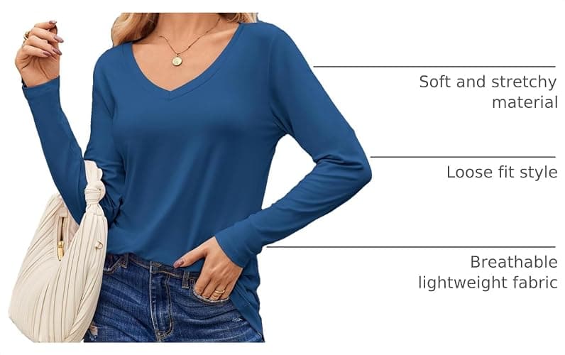 Zeagoo 3 Pack Long Sleeve Shirts for Women V Neck Casual Fall Tops S-XXL | Shirts for Teacher, Soft Vneck Basic Tee, Business casual Outfit, 2026 Fall Fashion Clothes thumbnail 4