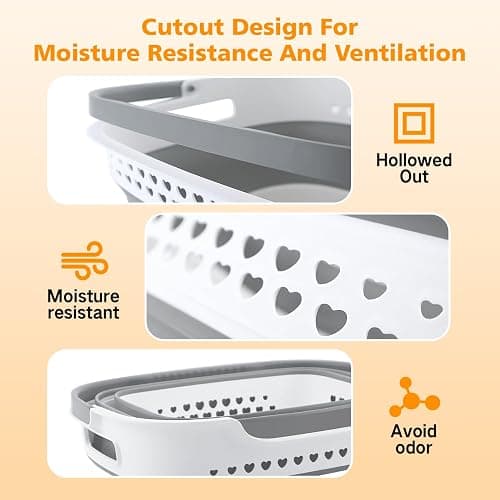 2 Pcs 42L Medium Collapsible Plastic Laundry Basket with Handles, Foldable Laundry Basket Hamper, Pop Up Storage Container Organizer for Washing Storage (Gery, 17 Inch * 13 Inch * 15 Inch) thumbnail 7