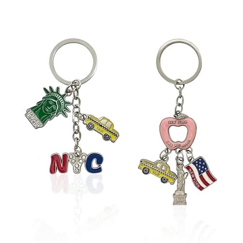 NYC Metal Keychain, New York Souvenir Color Key Ring, 2 Pack, The Statue Of Liberty, USA Flag, The Big Apple thumbnail 2