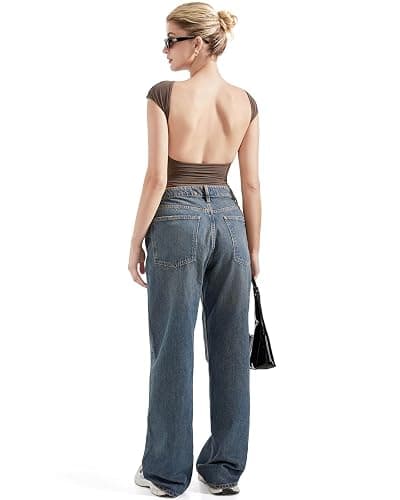 SUUKSESS Women Backless Sexy Going Out Tops Double Lined Open Back Y2k Basic Tee Shirts thumbnail 5