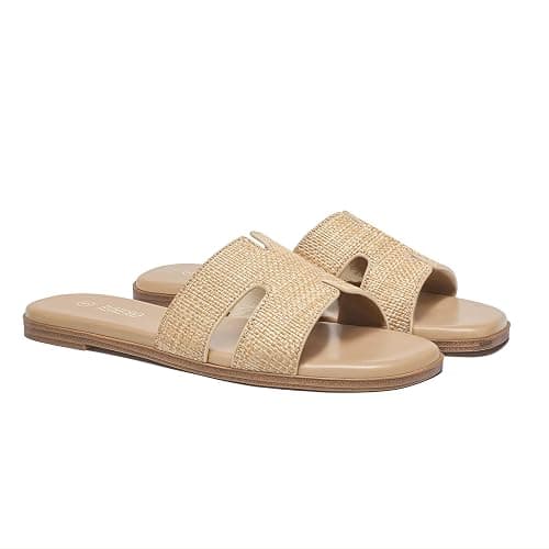 Rihero Women's Dressy Flat Sandals Comfortable Slip On Leather Slide Sandals thumbnail 7