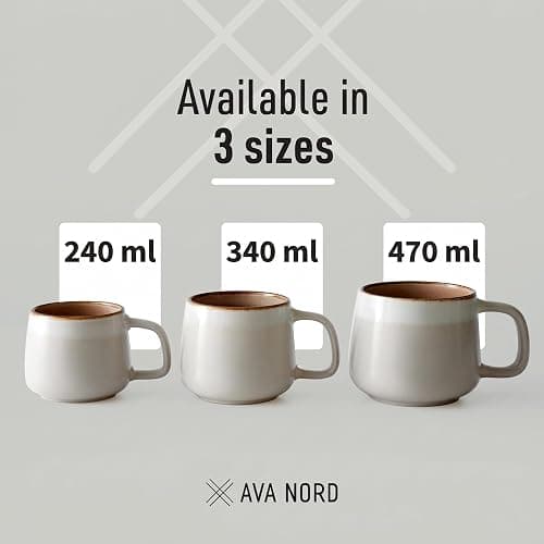 Ava Nord Large Ceramic Coffee Mugs Set of 4 | 470 ml Stoneware Coffee Cups | Lead-Free, Non-Toxic | Microwave and Dishwasher Safe | Comfortable Handle | Nordic Design for Tea, Cocoa, Latte | Sage Ash thumbnail 6