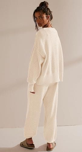 SAUKOLE Womens Two Piece Outfits Knit Sweater Sets Oversized Button Down Cardigan and Long Pants Matching Lounge Set thumbnail 3