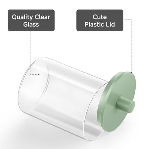 TIPGO Glass Qtip Holder Dispenser for Bathroom - 10 oz Clear Canister Apothecary Jar for Cotton Swabs, Balls, Pads, Floss Picks, Small Containers for Makeup Storage Organizer (2 Pack, Green) thumbnail 5
