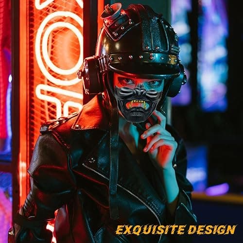 Vercico Oni Samurai Mask Half Face Japanese Warrior Mask Ghost Warrior Character Masks Novelty Halloween Party Cosplay Costume Cool Halloween Cosplay Prop for Boys Girls Adults Kids Party Accessory thumbnail 5
