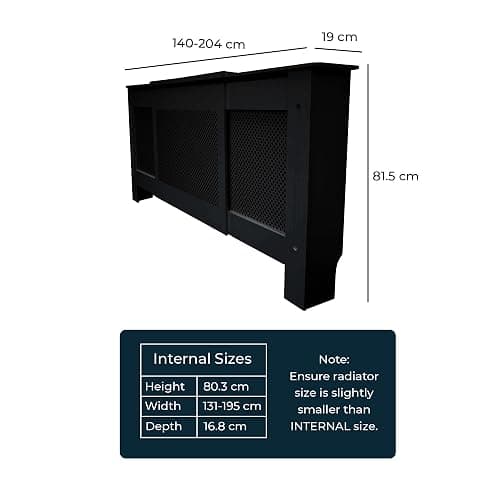 Jack Stonehouse Extra Large Radiator Cover Black Paint - Over Radiator Shelf Clip On With Diamond Slats - Sturdy MDF Wooden Radiator Covers For Bedroom Or Living Room Furniture - Slim Radiator Cover thumbnail 3