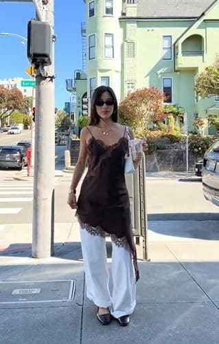 Women's Satin Lace Dress Asymmetric Cocktail Mini Dress Layering Essentials Elegant Dresses Date Night Outfits thumbnail 3