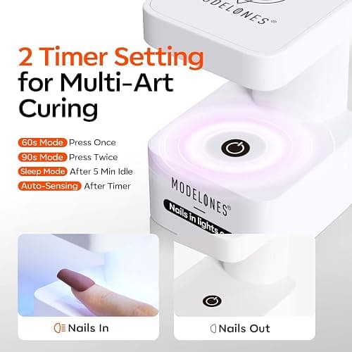 modelones Cordless UV Light for Gel Nails, Mini UV Nail Lamp 2 Timers for Fast Curing Gel Polish Nails Extension Portable LED USB Flash Cure Lamp for Travel thumbnail 2