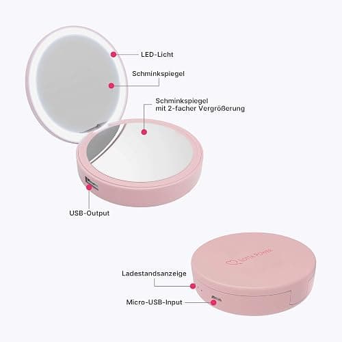 Lotta Power Powerbank Schminkspiegel, Rosa thumbnail 3
