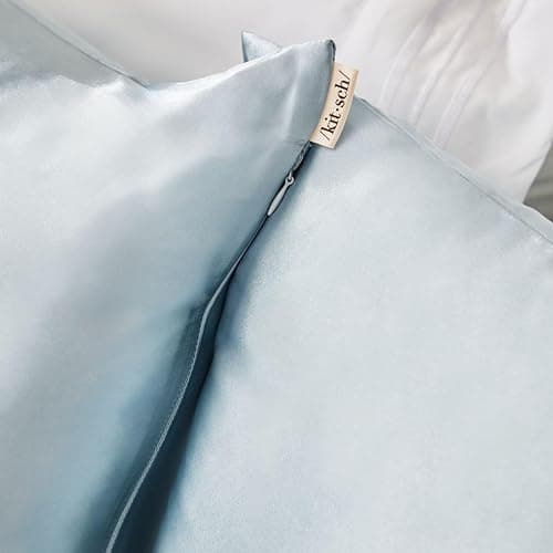 Kitsch Satin Pillowcase with Zipper for Hair & Skin, Softer Than Silk Pillow Cases Queen, Wrinkle-Free, Smooth and Cooling Satin Pillow Covers, Standard Size 19"x26", Haze Blue thumbnail 9