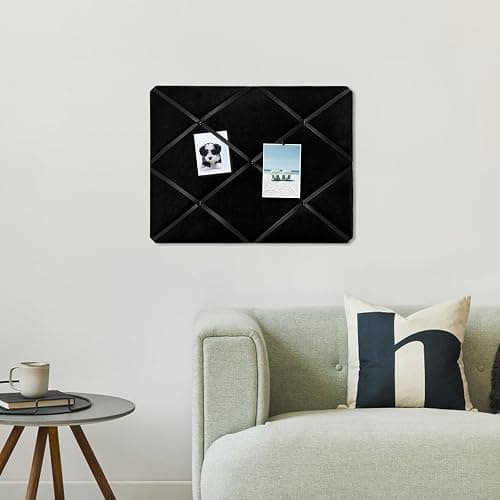 Aitakatta Black Fabric Memo Bulletin Board, 23.6x17.7 inches Velvet Pin Board for Wall, Vision Board Message Board Cork Board with Criss-Cross Ribbons for Home Office School Wall Decor(BK Velvet,4560) thumbnail 5