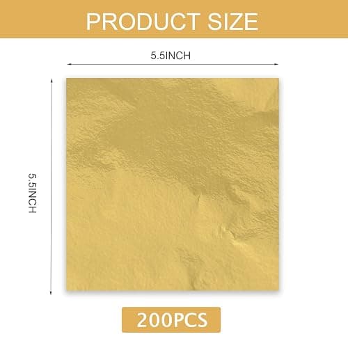 200Pcs Gold Leaf Sheets Gold Foil Sheets for Gilding Crafting, Art & DIY Projects, Picture Frames, Home Walls, Interior and Multi Artistic Decoration, Imitation Gold Foil Sheets 5.5" x 5.5" thumbnail 3