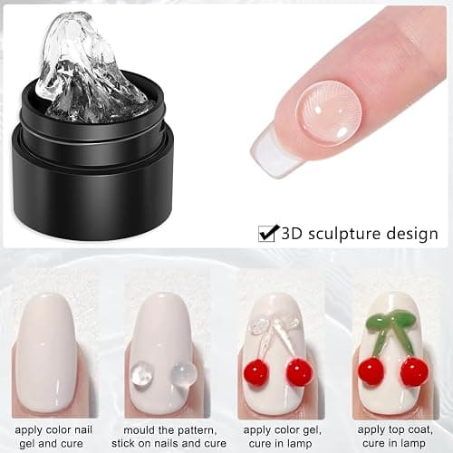 Fcozpjk 2PCS Clear 3D Sculpting Gel Kit - Non-Sticky Hand Carving Gel with Silicone Pen for Nails 3D Flowers Nail Design Manicure Salon Supplies thumbnail 4