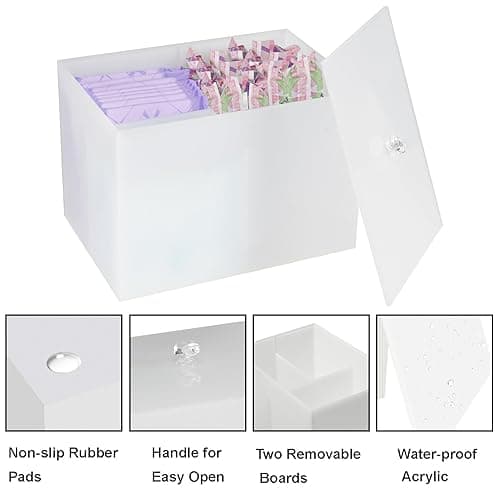 Wuudy Tampon Holder for Bathroom, Shark Week Tampon Storage, Acrylic bathroom organizer with Lid, Feminine Pads Organizer Box with Removable Divider, White - White Tampon Holder thumbnail 5