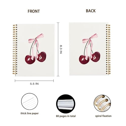 OXW Coquette Pink Bow Cherry Notebook, Cute Girly Gifts Notebook Journal for Women Teen Girls, Coquette Bow Cherry Gifts for Women, Cute Teen Gifts for Girls, Journals for Writing, (5.5'' X 8.3'') thumbnail 3