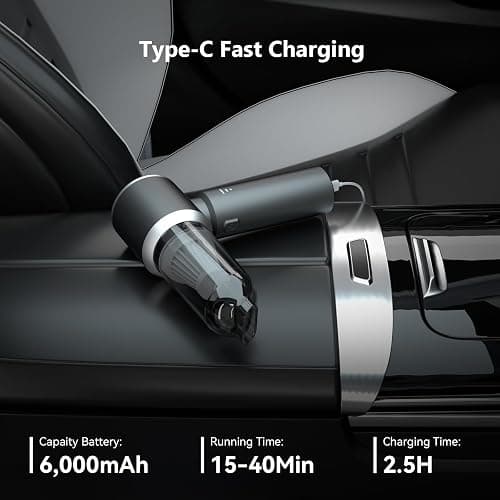 HRYCF Car Vacuum Cordless, Mini Portable Vacuum Cordless for Car, 4-in-1 20000PA High Power Portable Rechargeable Vacuum Cleaner with Brushless Motor, Small Handheld Vacuum & Air Blower & Pump-Grey thumbnail 6