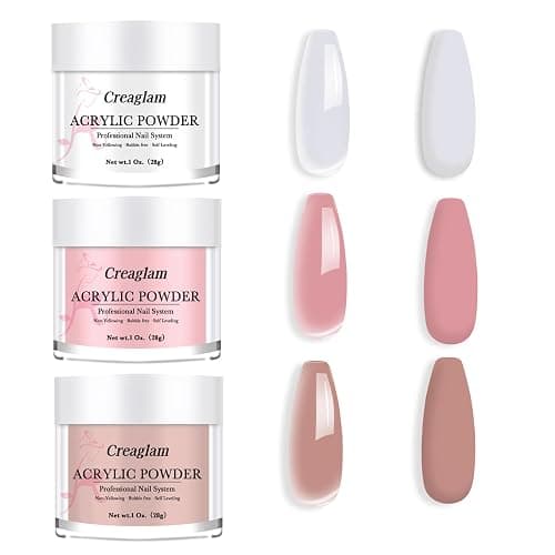 Creaglam Super Nail Acrylic Powder: 3 Pcs 28g Cover Pink Polymer for 3D Art Carving French Extension - Clear Dark Pink Professional - No Need Lamp thumbnail 8