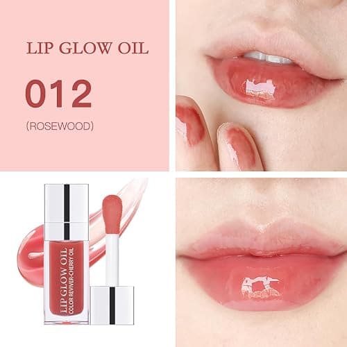 Tiejdhr Hydrating Lip Oil Transparent Plumping Lip Tint Moisturizing Lip Gloss, Nourishing Repairing Non-sticky Lip Care, 0.21 Fl Oz (012# Rosewood) thumbnail 2