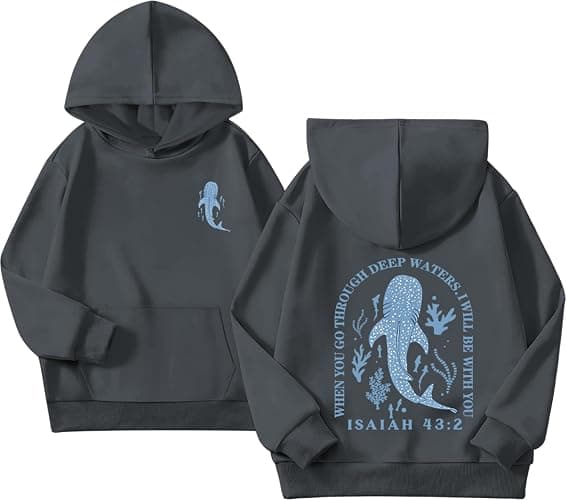 KEEVICI Cute Christian Hoodies For Girls Graphic Sweatshirt Whale Shark Kawaii Hoodie Kids Jesus Faith Bible Verse Pullover - Image 1