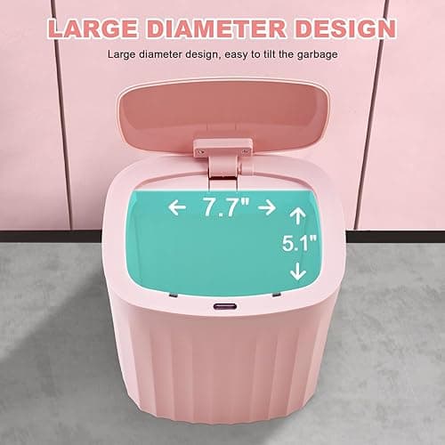 ELPHECO 3.5 Gallon Waterproof Motion Sensor Bedroom Trash Can with Lid, Automatic Garbage Bin for Bathroom Living Room Office, Pink - 3.5 Gallon - Pink thumbnail 5