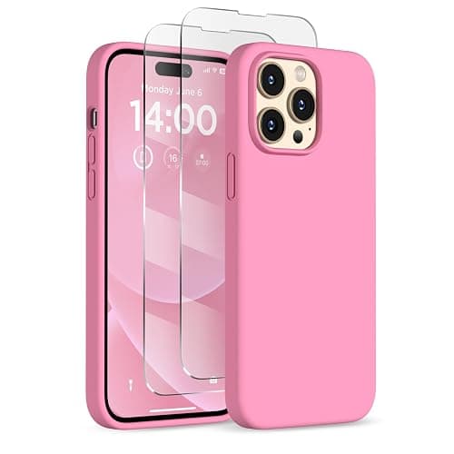 COFFKER Designed for iPhone 14 Pro Max Case, Liquid Silicone Case [2X Screen Protectors], Shockproof Slim Thin Protective Phone Case with Soft Anti-Scratch Microfiber Lining, 6.7 inch, Tender Pink - Image 1