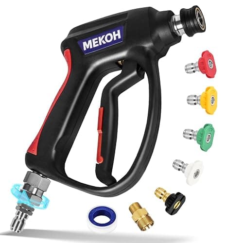 MEKOH Short Pressure Washer Gun with Swivel, 5000 PSI High Power Washer Spray Gun, 10 GPM Foam Gun with 3/8" Quick Connect, M22-14mm for Extension Wand, Hose, Pressure Washer Handle with 5 Nozzle Tips - Image 1