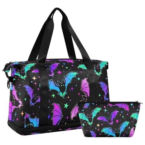 Travel Duffel Tote Bag Halloween Luminous Bats Sports Duffel Bag with Wet Pocket Weekender Overnight Bag for Women Men Gym Bag, Carry On Bag Hospital Bag for Labor and Delivery thumbnail 6