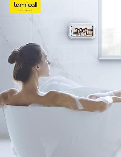 Lamicall Shower Phone Holder Waterproof - IPx6 HD Screen Waterproof Phone Case Bathroom, 480° Rotation Wall Phone Holder Bathtub, Adjustable Bath Phone Stand, Wall Mount, Shower Mount for 4-7” Phone thumbnail 7