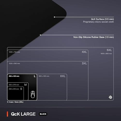 SteelSeries QcK Large Gaming Mousepad — Black — Non-Slip Silicone Rubber Base — Peak Tracking and Stability — Optimized for Gaming Sensors — 490 mm x 420 mm — FPS, MOBAs, RTS, MMO thumbnail 5