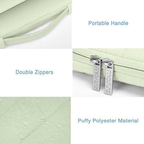 MOSISO 360 Protective 13-14 inch Laptop Case, 13.3 inch Puffy Laptop Sleeve Compatible with MacBook Air 13 13.6 M3 M2 M1/Pro 13/14, HP, Dell, ASUS, Lenovo,Polyester Horizontal Side Open Bag,Sage Green thumbnail 5