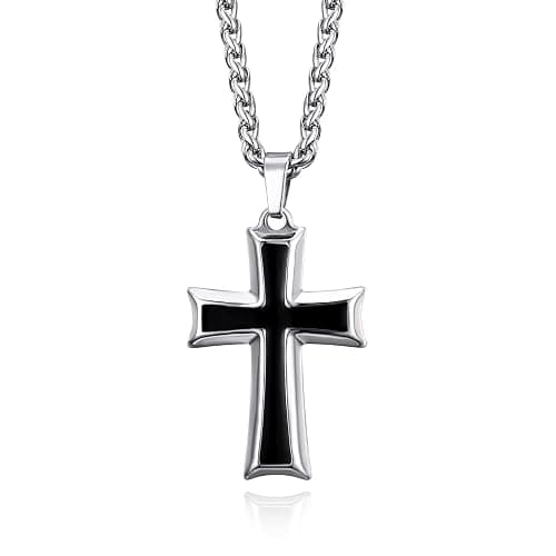 HZMAN Mens Stainless Steel Cross Pendant Necklace with Wheat Chain thumbnail 2