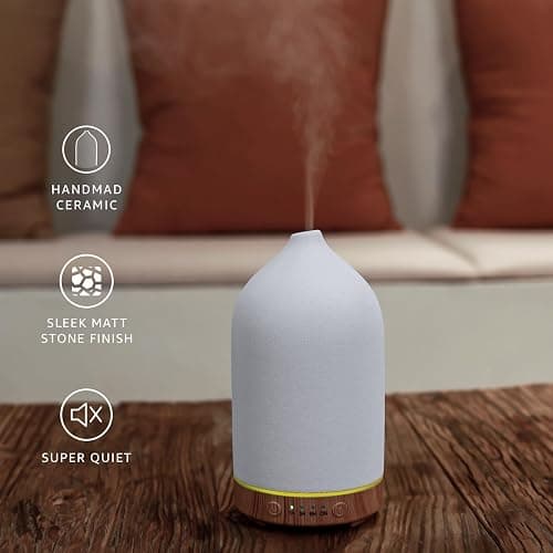 Gooamp 200ML Ceramic Essential Oil Diffuser - Ultrasonic Aromatherapy & Humidifier with 7-Color LED Lights, Auto Shut-Off, Wood Grain Base, 1H/3H/6H Timer | Scent for Home, Office, Yoga thumbnail 4
