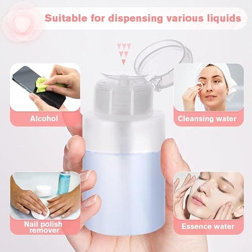 Pump Dispenser-Refillable Cosmetic Push Down Pump Dispenser-PP Material Alcohol Dispenser-Empty Makeup Acetone Containers for Acetone Nail Polish Remover,Nail Care,and Alcohol (3PCS) thumbnail 5