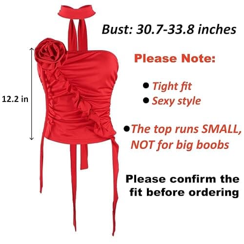 SIQITECHNO Womens Sexy 3D Flower Rosette Asymmetrical Hem Ruffled Tube Top Backless Pleated Bandeau Tank Top Crop Halter Tops thumbnail 3