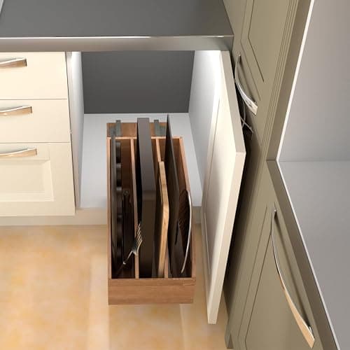 DINDON Pull Out Cabinet Organizer for Pans, Pot lid, Cookie Sheet, Cutting Board, Baking Tray, Slide Out Kitchen Cabinet Storage Organizer, 10.5''W X 21"D X 10.6"H, Wood thumbnail 6