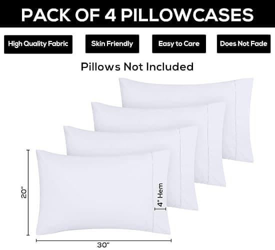 Utopia Bedding Queen Pillow Cases - Pack of 4 - Envelope Closure - Soft Brushed Microfiber Fabric - Shrinkage and Fade Resistant Pillow Covers Queen Size 20 X 30 Inches (White) - Queen - Pack of 4 - White thumbnail 2