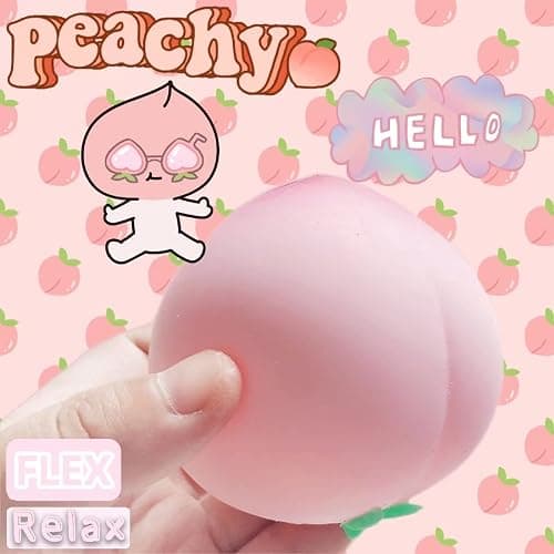 Squishy Peach Stress Balls Peach Miniature Fruit Figurines for Adults | Fruit Stress Dough Ball Collectible Figurines, Pink Peach Squishy Ball for Adults Desk Decor thumbnail 2