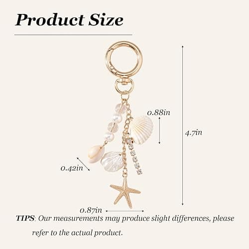 Angyape Gold Beach Keychain Cute Starfish Pearl Sealshell Keychain Bag Charms Purse Charms Summer Travel Gifts for Women thumbnail 6