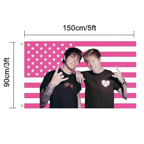 WENWELL Sam and Colby American Flag Wall Tapestry, Pink and White Stars and Stripes Design, Polyester Banner with Brass Grommets, 3x5 Feet, for College Dorm Room, Bedroom thumbnail 2