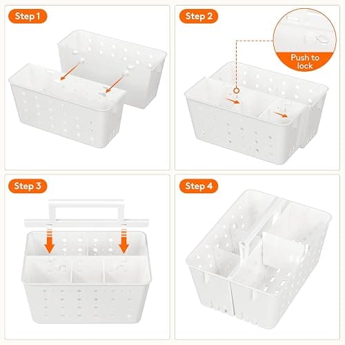 Lifewit Shower Caddy Portable, Plastic Bathroom Organizer with Handle and Holes, Hard Cleaning Basket for Toiletry Storage, College Dorm Essentials, White, 1 Pack thumbnail 7