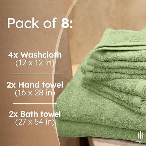 HomeBurg Luxe Set – Washcloths (12 x 12 in), Hand Towels (16 x 28 in) & Bath Towels (27 x 54 in) – 100% Cotton, Soft, Absorbent, Easy Care, Versatile, (Sage Green) thumbnail 2